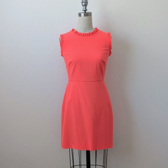 J. Crew Neon Coral Sleeveless Mini Dress with Ruffle Trim Size 6 - Picture 1 of 13